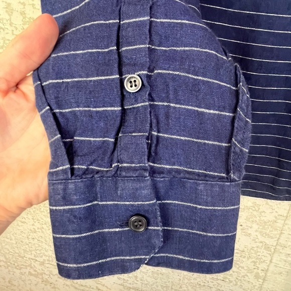 BAIRD MCNUTT Linen Murano Slim Fit Blue Stripe Button Up Shirt XL - Picture 13 of 13